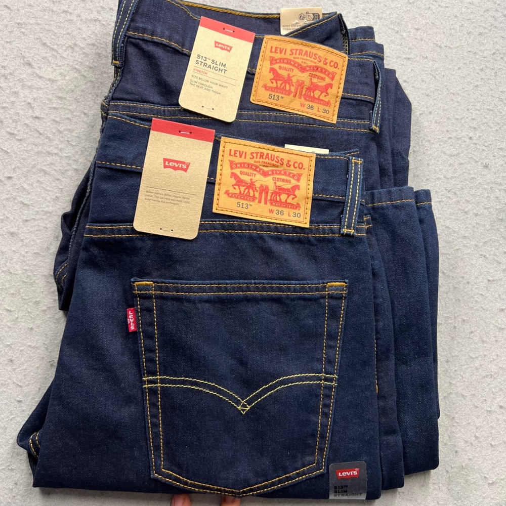 Levis 513 Slim Straight Jeans Mens 36x30 Dark Indigo Blue Stretch 08513-3175